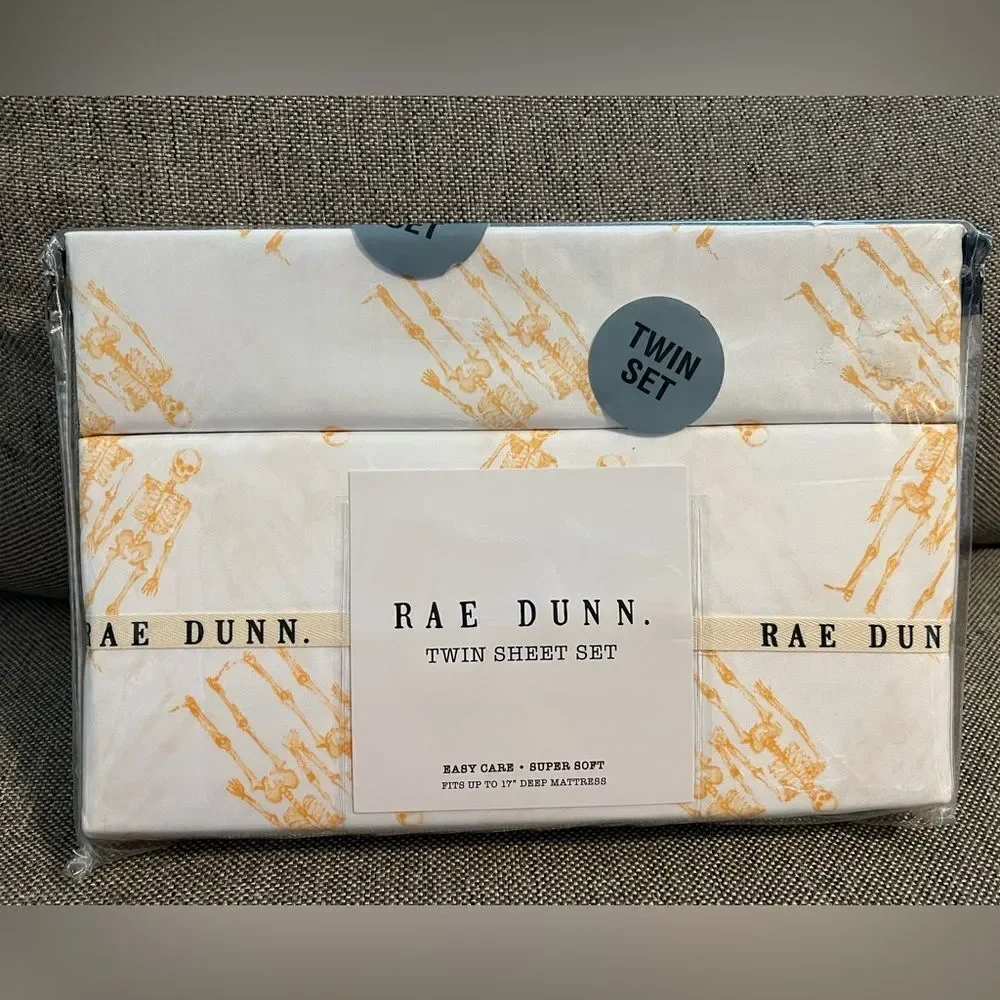 Rae Dunn Skeleton Halloween Twin Sheet Set
